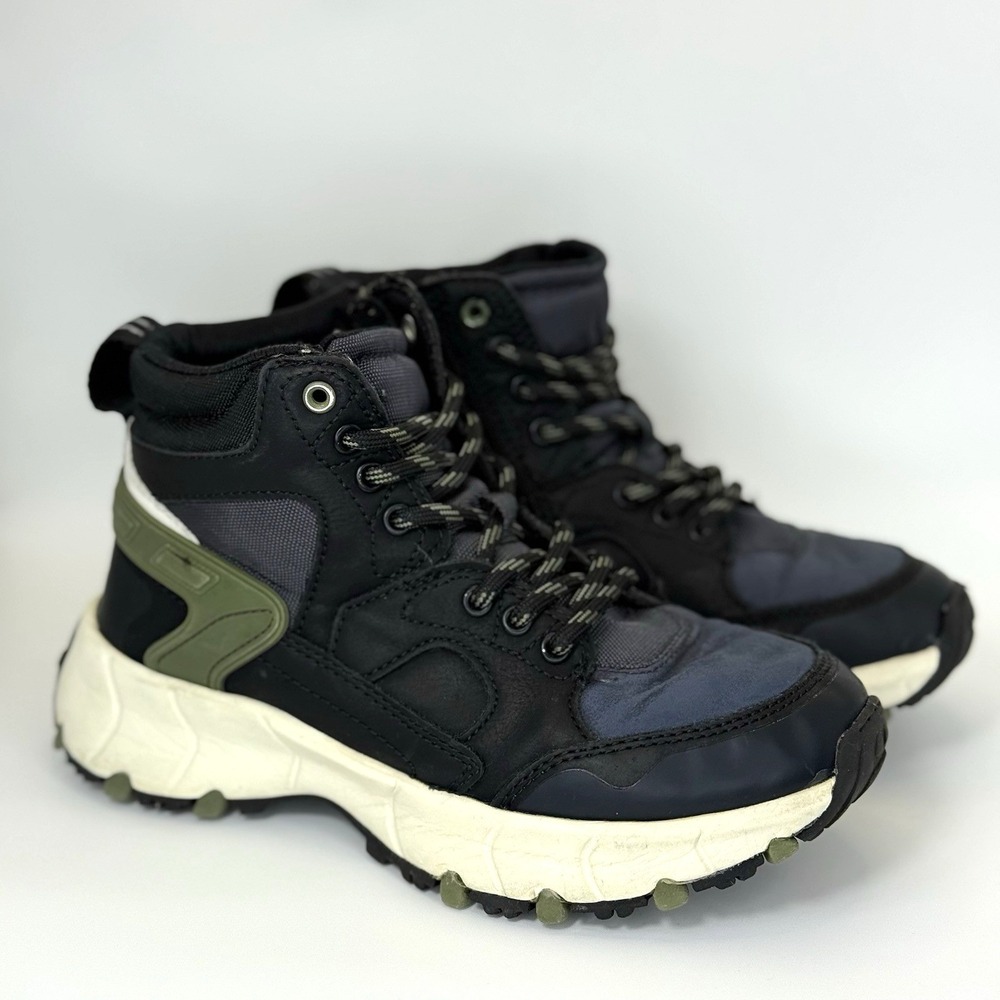 Zara Kids Hiking Boots Black/Green EU 33 US 1Y Trail Outdoor Zipper Shoes Unisex